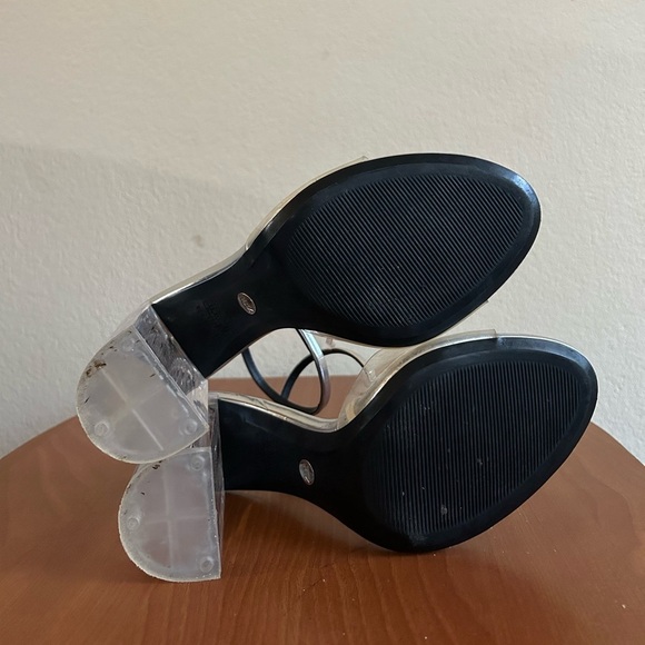 Zara Anna Clear Perspex Block Heeled Sandals Black Size 38 Women's 7.5 Buckle - Picture 7 of 8